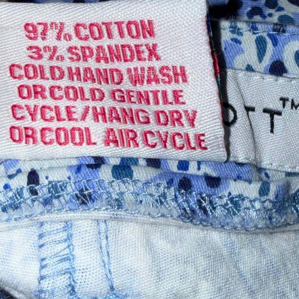 Gretchen Scott Designs Blue Print Stretch Pants Size 00 Shrimp Cotton Skinny - Picture 6 of 7